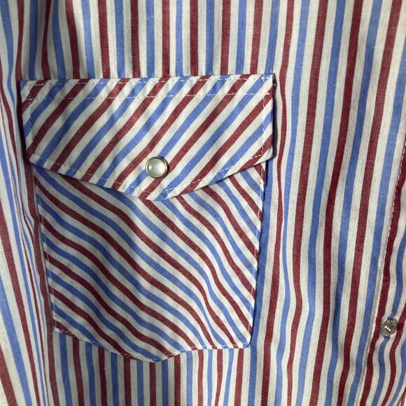 Mens Wrangler Western Pearl Snap Striped Shirt Red White Blue 2XL Cotton Polyest - Picture 7 of 11
